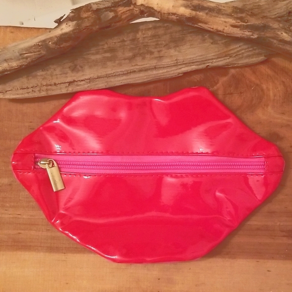Macy's Red & Pink Zippered Lips Cosmetics Bag - Picture 1 of 5